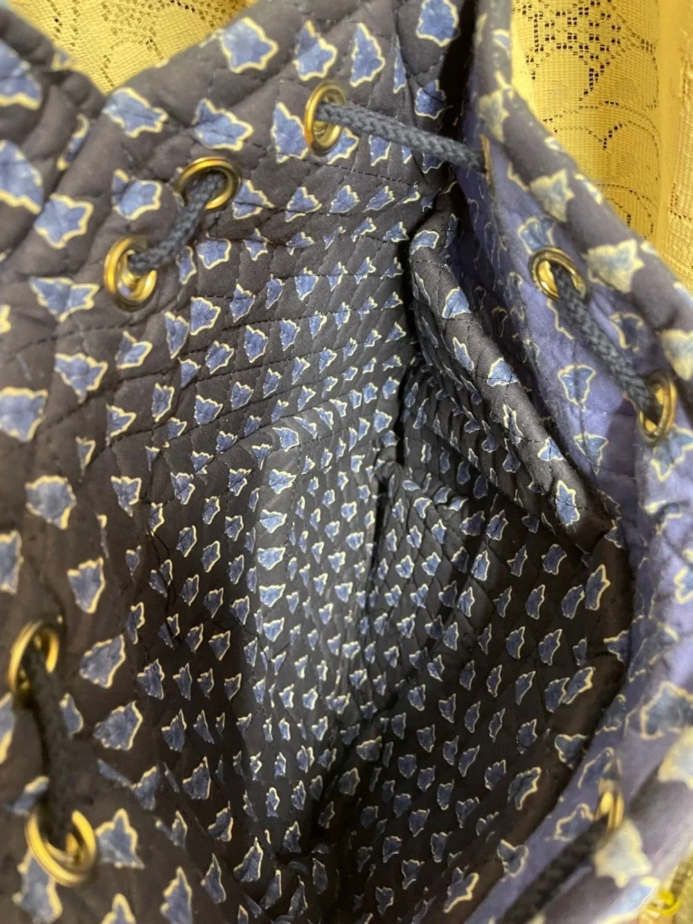 Navy Quilted Floral Print Backpack Tote Bag
